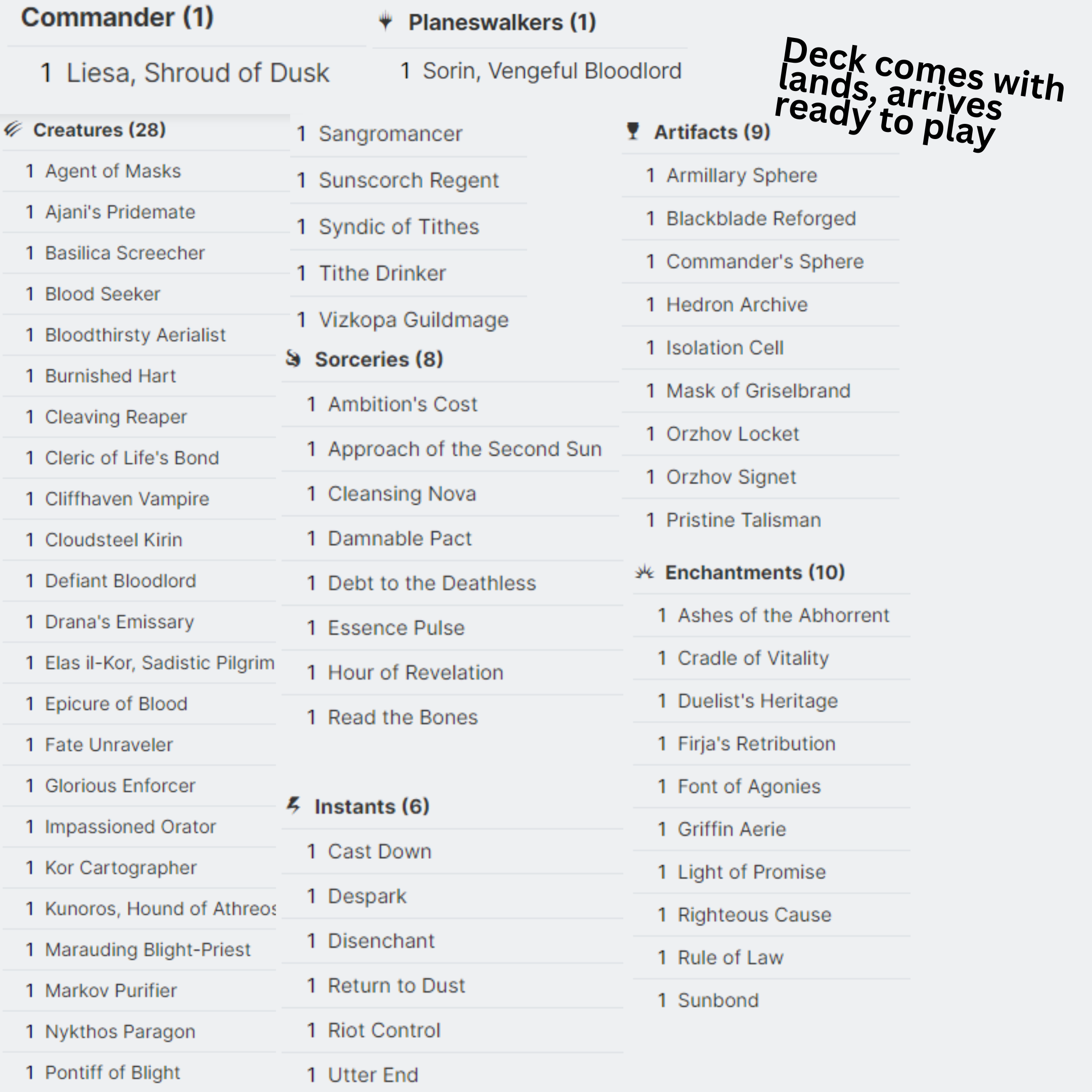 Liesa, Shroud of Dusk - EDH Deck