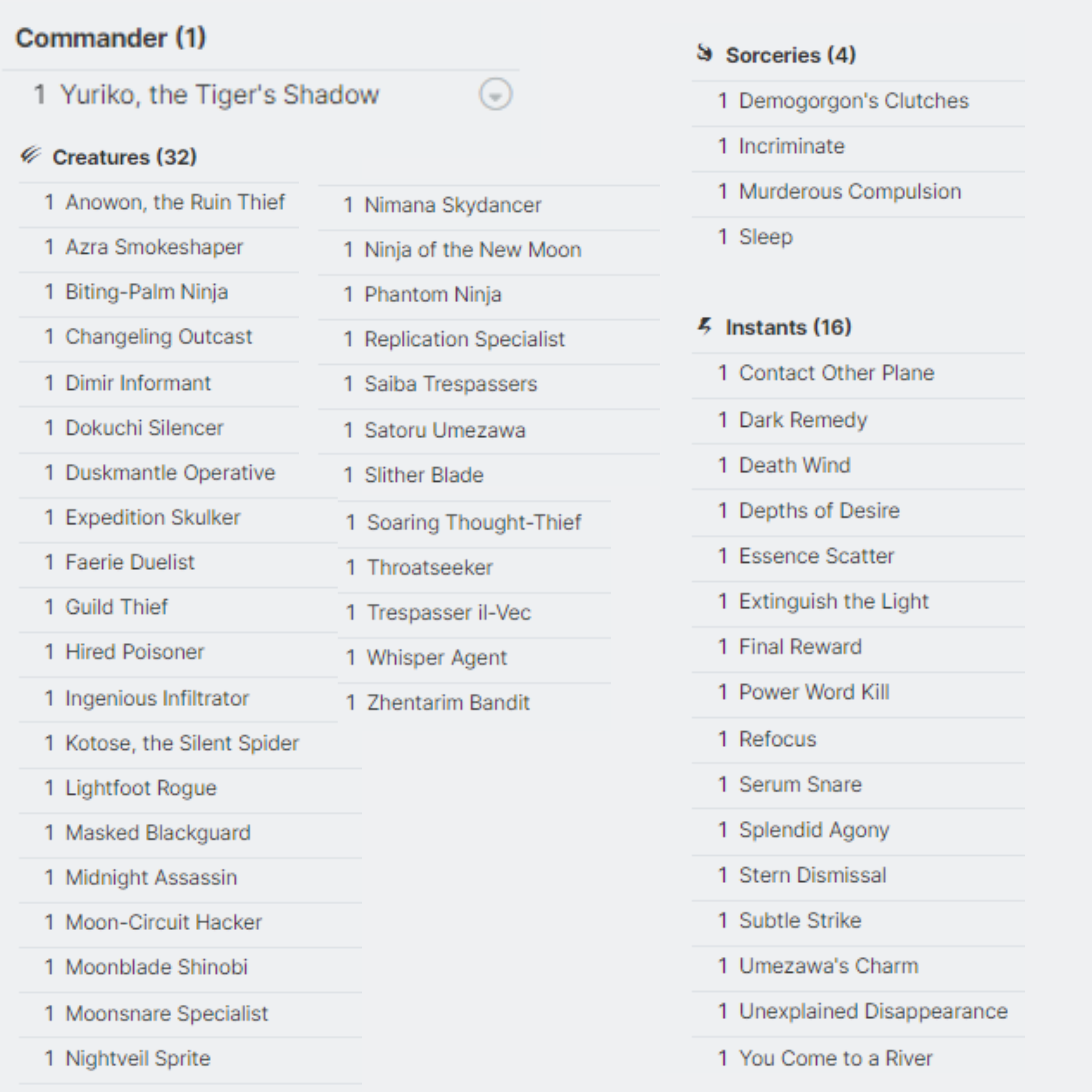 Yuriko, The Tiger’s Shadow - EDH Deck