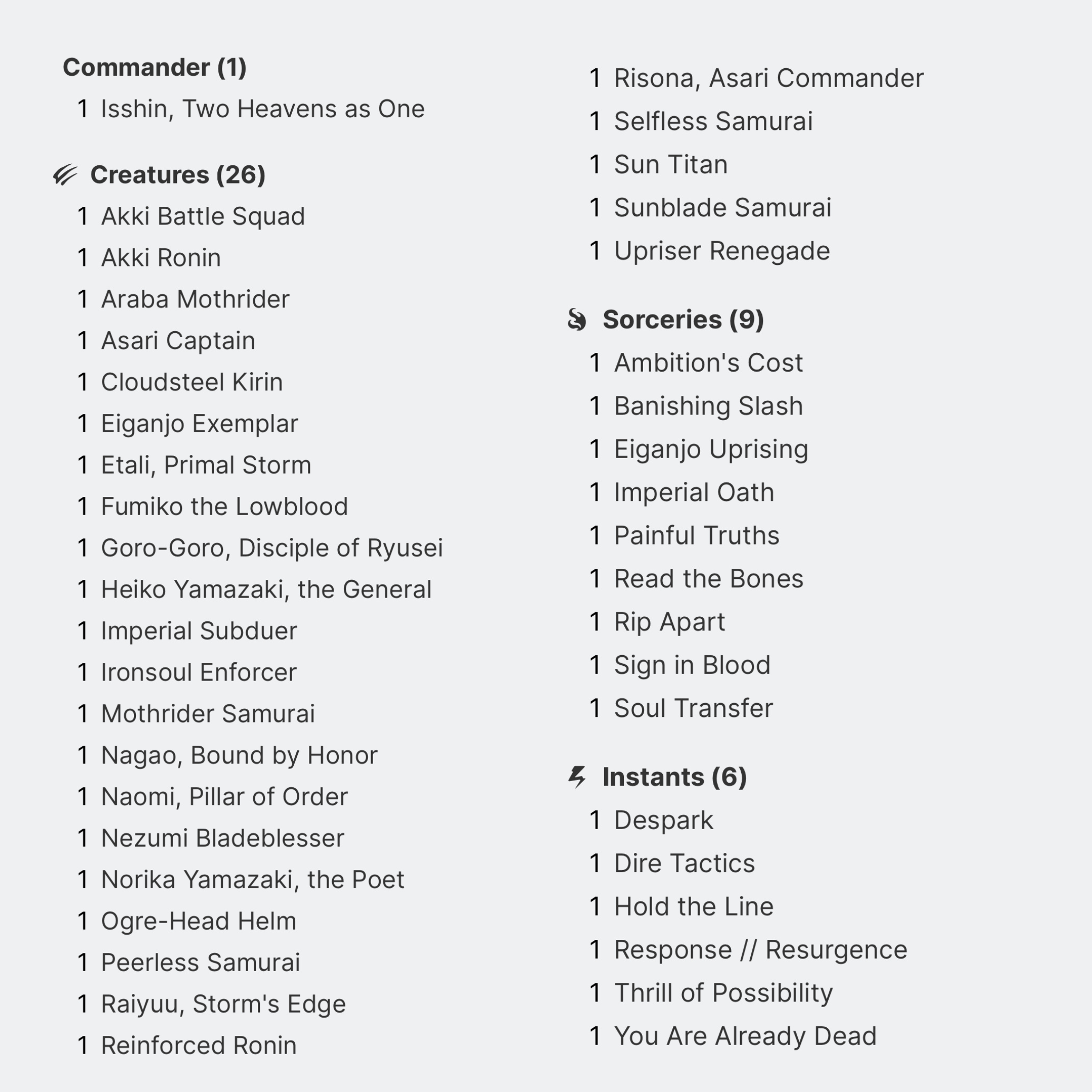 Isshin, Two Heavens As One - EDH Deck